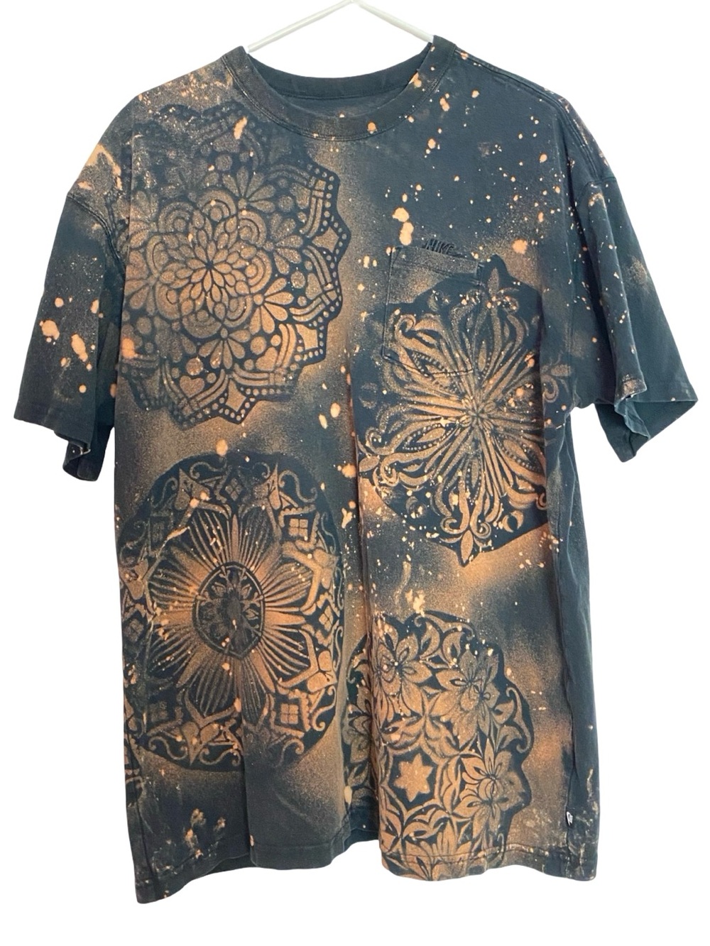 Nike Upcycled Tee Tshirt Mens Size XL Unisex Custom Floral Mandala Black Shirt
